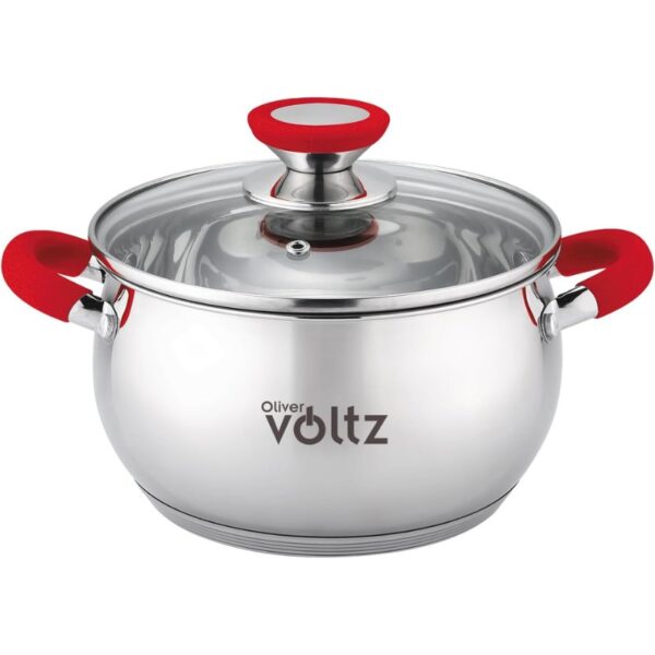 Cacerola con Tapa Acero Inox-Roja 24 cm/Roja