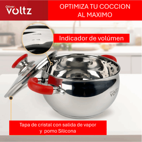 Cacerola con Tapa Acero Inox-Roja 24 cm/Roja - Imagen 3