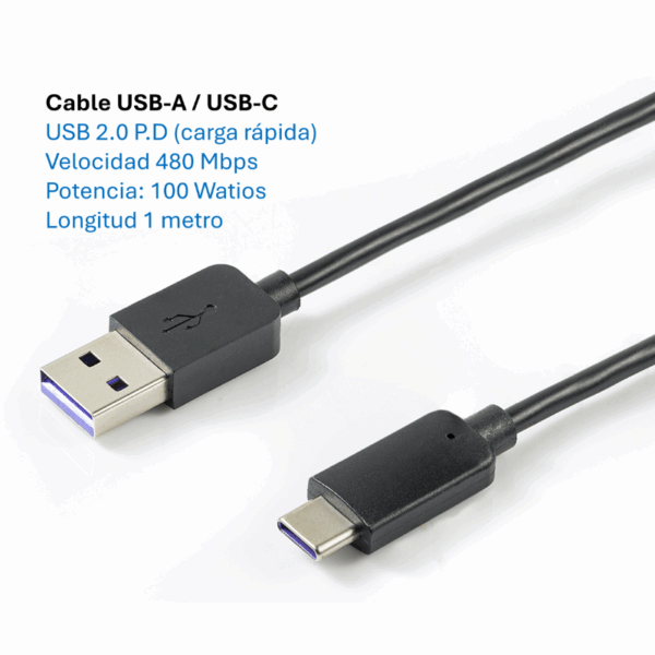 Cable de Carga Rapida PD  USB-A  USB-C  100 Watios/1 metro - MK-20.100.AC.1
