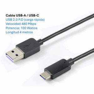 Cable de Carga Rapida PD  USB-A  USB-C  100 Watios/4 metros - MK-20.100.AC.3