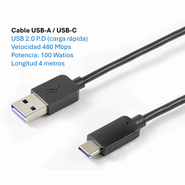 Cable de Carga Rapida PD  USB-A  USB-C  100 Watios/4 metros - MK-20.100.AC.3