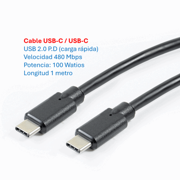 Cable de Carga Rapida PD  USB-C  USB-C  100 Watios/1 metro - MK-20.100.CC.1