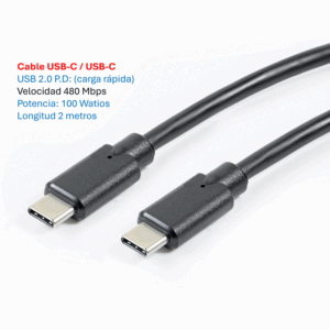 Cable de Carga Rapida PD  USB-C  USB-C  100 Watios/2 metros - MK-20.100.CC.2