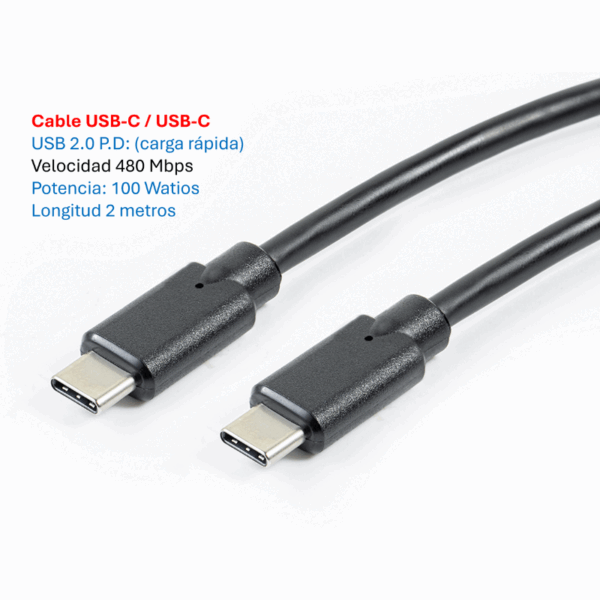 Cable de Carga Rapida PD  USB-C  USB-C  100 Watios/2 metros - MK-20.100.CC.2
