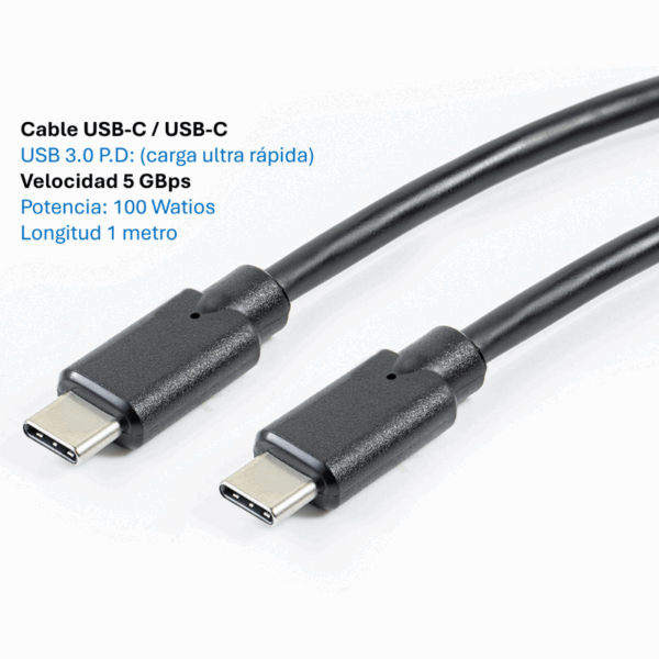 Cable de Carga Ultra Rápida 3.0 PD  USB-C  USB-C  100 W-5 Gbps/1 metros - MK-30.100.CC.1