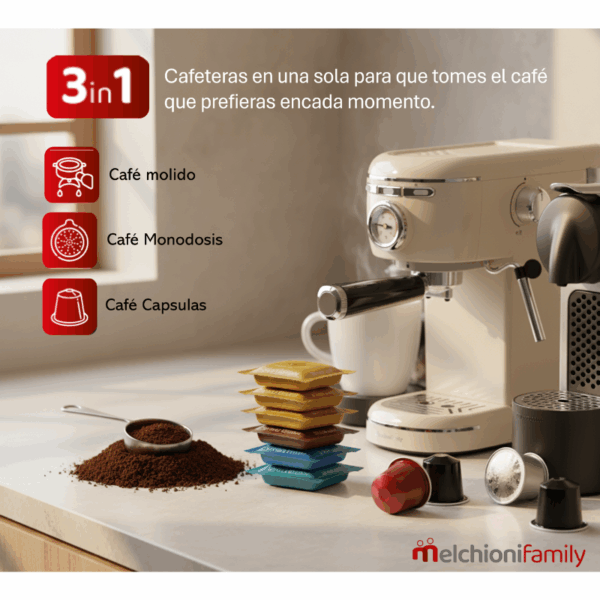 Cafetera Express 3 in 1 Vintage (Café molido, mono-dosis,capsulas) Beige - Aromática Plus - Imagen 2