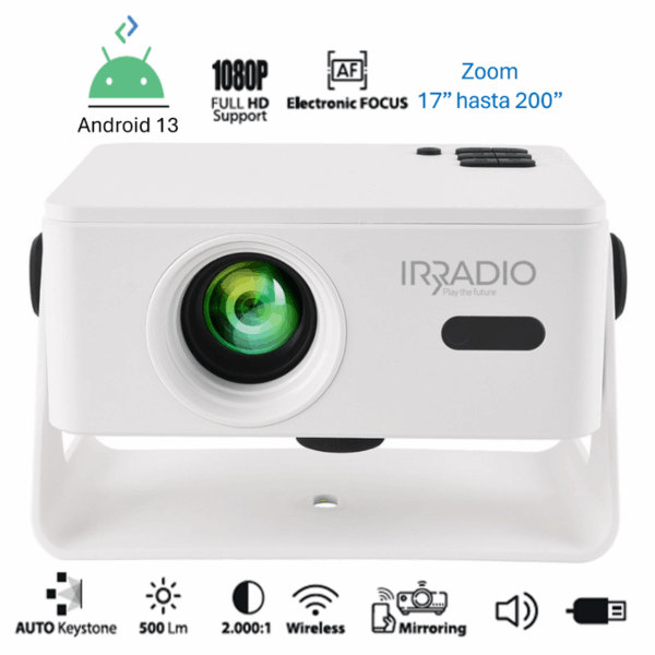 Proyector portatil FULL HD c/Android 13 (AOSP) Blanco - IR-SMART 150HD