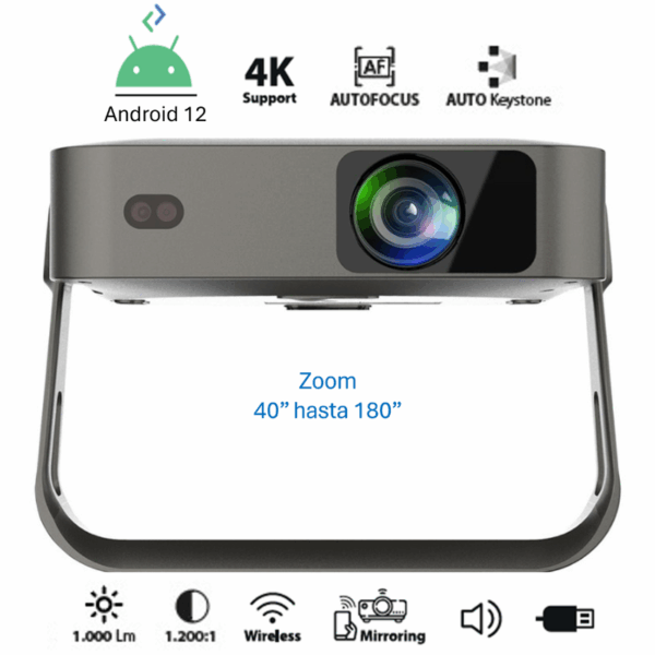 Proyector portatil 4 K alta definición c/Android 12 (AOSP)- IR-SMART 350HD