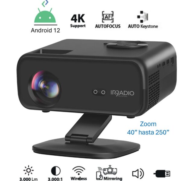 Proyector portatil 4 K alta definición c/Android 13 (AOSP)- IR-SMART 600HD