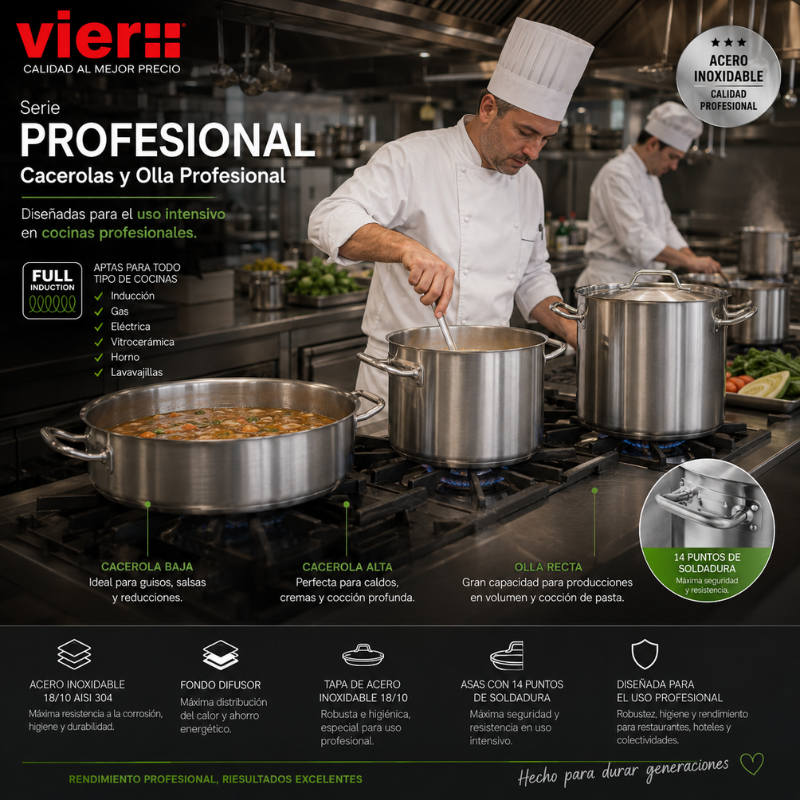 Cacerola Baja Profesional Acero Inox 18/10 - Imagen 3