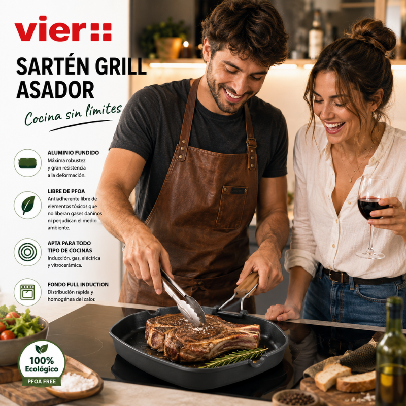 Sartenes Grill-Asadores Lisos Aluminio Fundido - Imagen 3