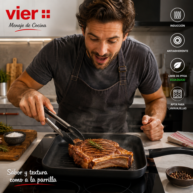 Sartén Grill-Asador Aluminio Base ondulada 27×27 cm – Serie Genny - Imagen 3