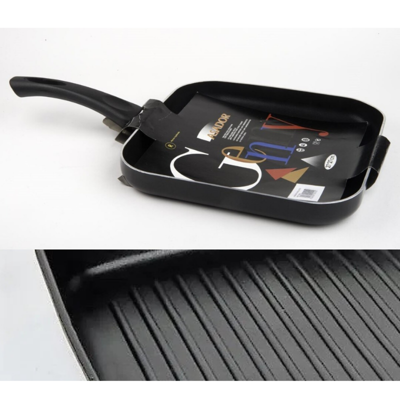 Sartén Grill-Asador Aluminio Base ondulada 27×27 cm – Serie Genny
