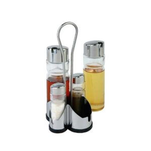 Set Vinagrera Acero Inoxidable y Borosilicato 4 Recipientes
